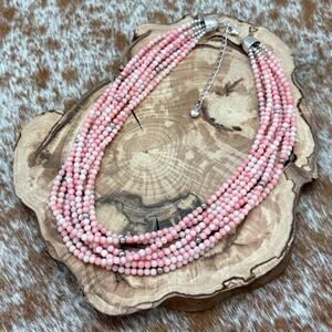 DESERT ROSE TRADING Jay King Angel Skin Coral 8-Strand Necklace Sterling Beads